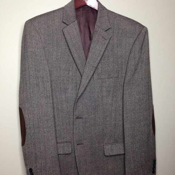 Mens Gray Blazer Herringbone ,Ralph Lauren, Brown Elbow pads - Picture 1 of 11